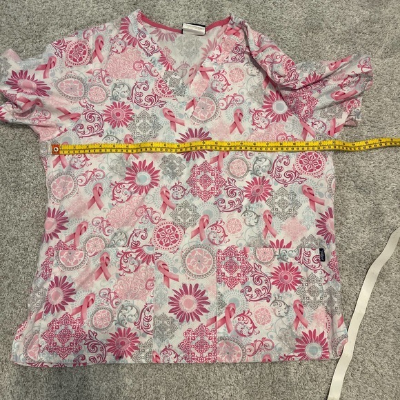 Tafford V Neck Medical Scrub Top Breast Cancer Ribbon design Medium - Picture 7 of 8